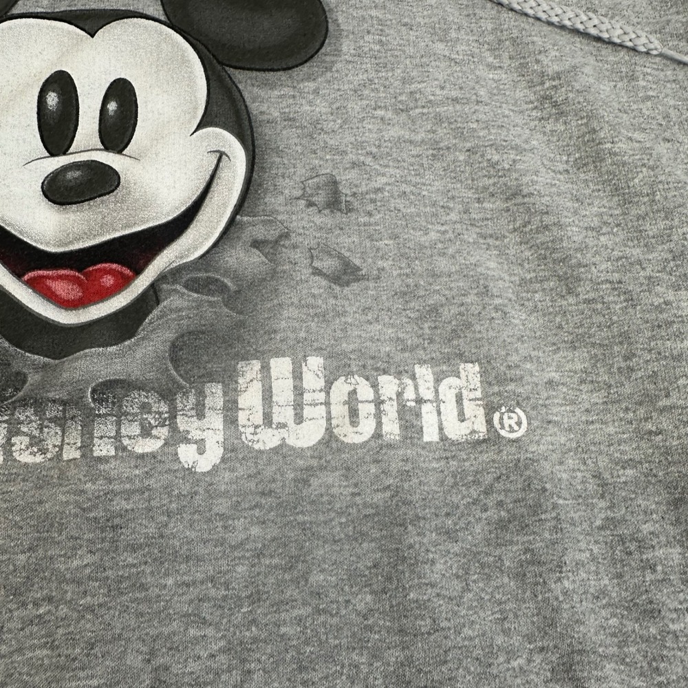 Walt Disney World Mickey Mouse Gray Pullover Hoodie Sweatshirt M Double Sided - Picture 6 of 11